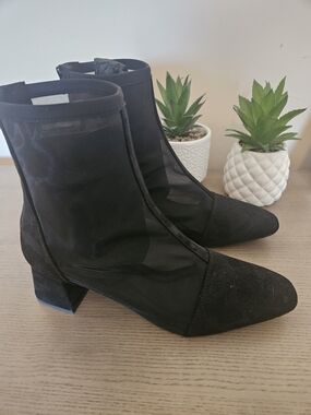 Never worn! NWOT Sheer Mesh Black Ankle Booties with Block Heel